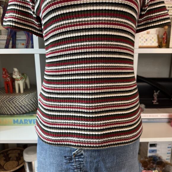 Vintage 90s Cool Wear Mod Striped Slim Ribbed Short Sleeve Polo - Red Wms L - Picture 4 of 9